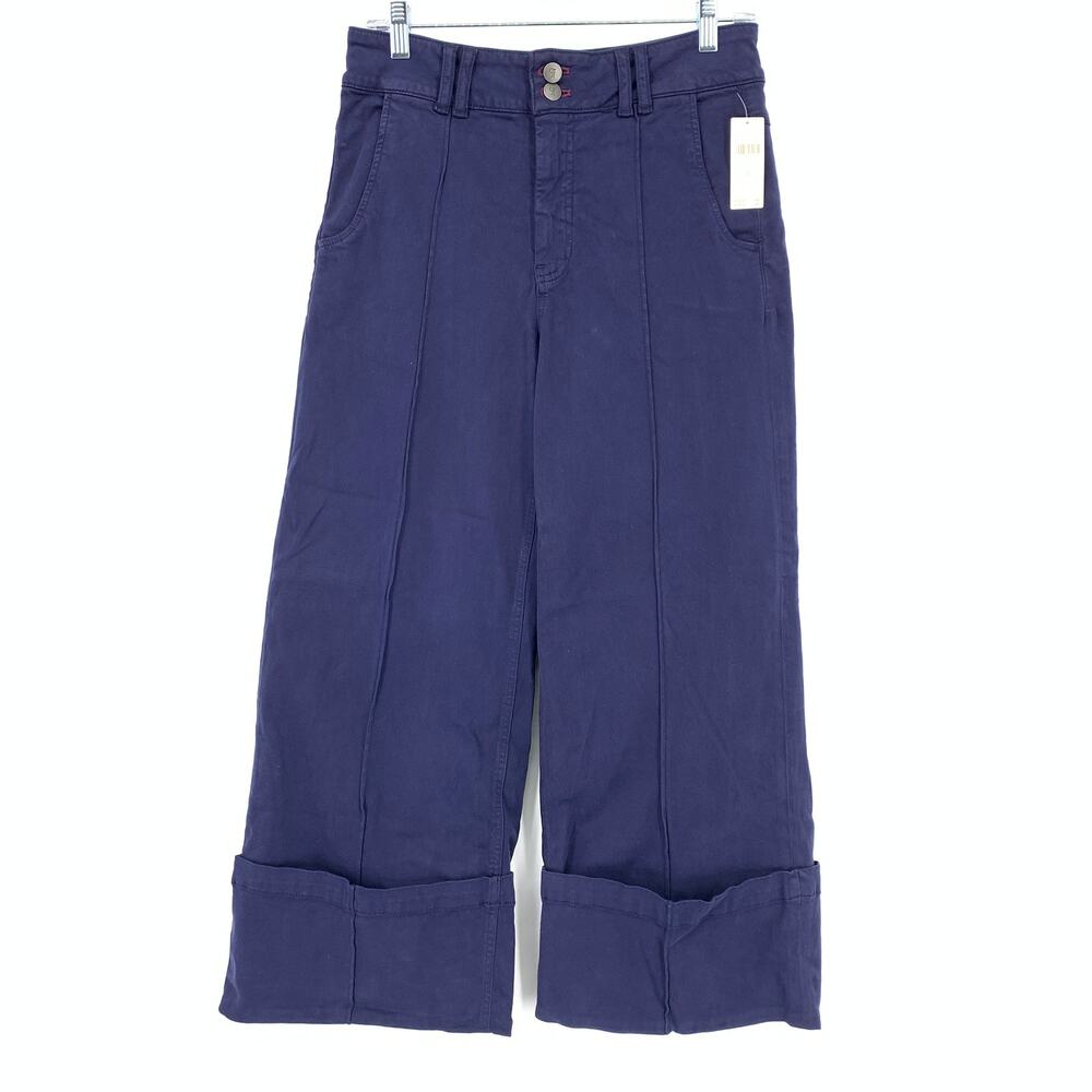Anthropologie Pilcro Wide Leg Cuffed Pants Womens Size 29 Navy Blue NEW